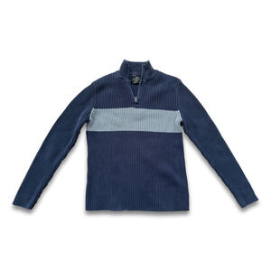 Medium Polo Jeans Zip Up Neck Pullover Sweater Navy Blue/Grey 100% Cotton